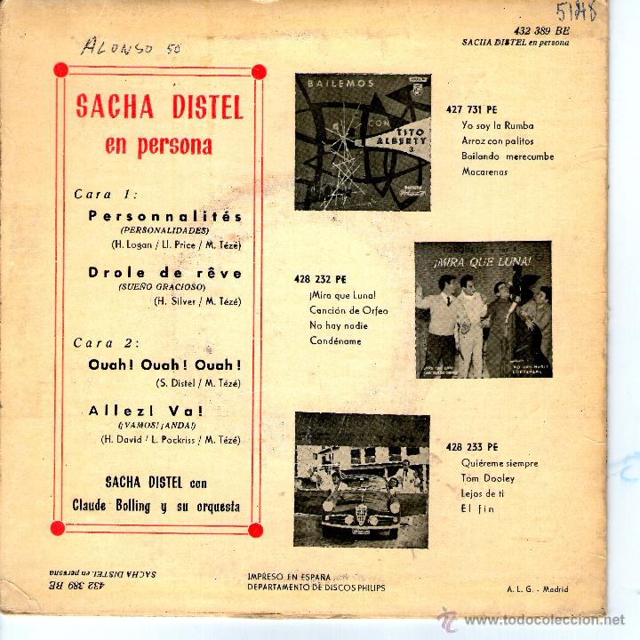 Discos de vinilo: SACHA DISTEL.EN PERSONA - Foto 2