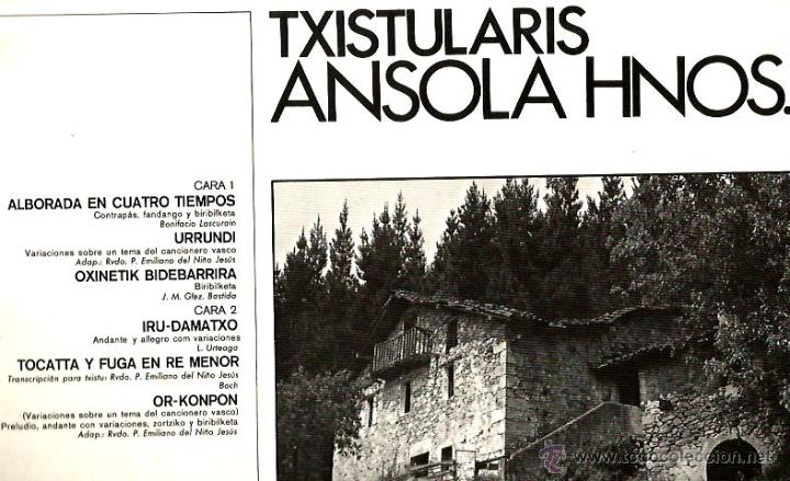 Discos de vinilo: LP EUSKADI FOLK : HERMANOS ANSOLA , TXISTULARIS - Foto 2