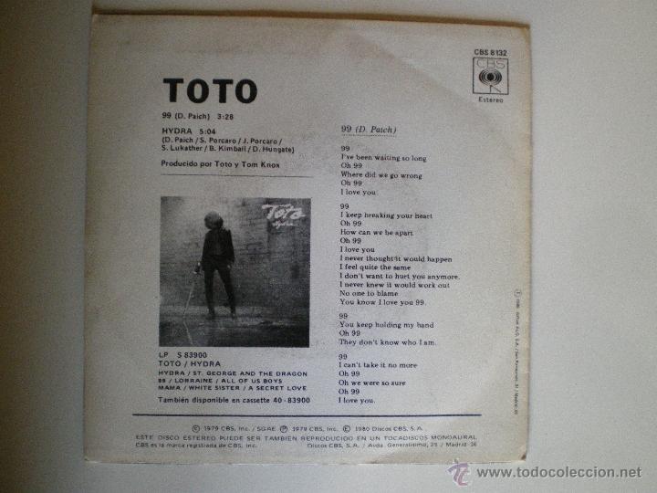 Discos de vinilo: Toto -SG- 99 / hydra. 1979 CBS - Foto 2