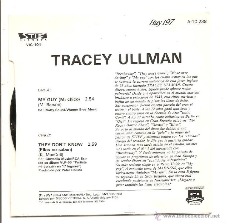 Discos de vinilo: SINGLE TRACEY ULLMAN &ndash; MY GUY/THEY DON&rsquo;T KNOW - ESPA&Ntilde;A - Foto 2