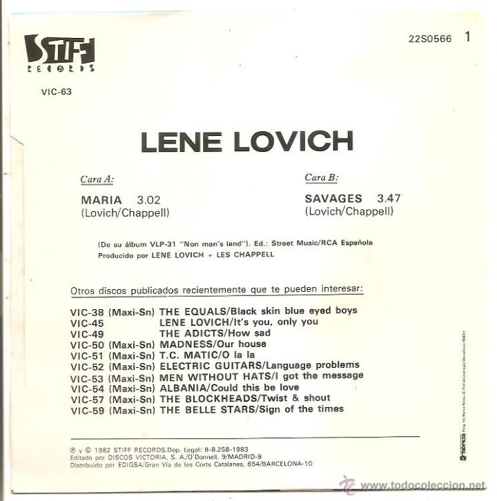 Discos de vinilo: SINGLE LENE LOVICH &ndash; MARIA/SAVAGES - ESPA&Ntilde;A - Foto 2