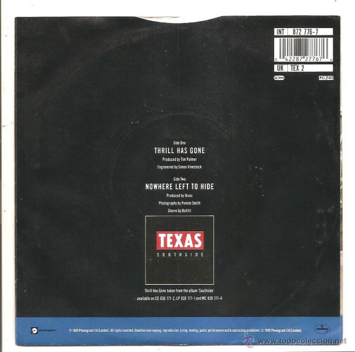 Discos de vinilo: SINGLE TEXAS &ndash; THRILL HAS GONE/NOWHERE LEFT TO HIDE - ALEMANIA - Foto 2