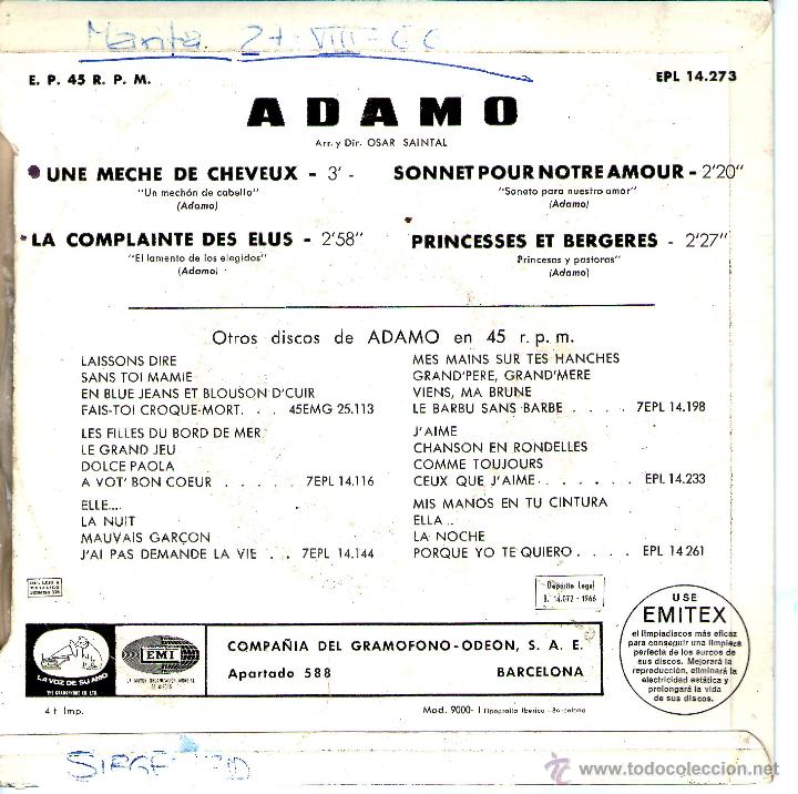 Discos de vinilo: ADAMO - UNE MECHE DE CHEVEUX - Foto 2