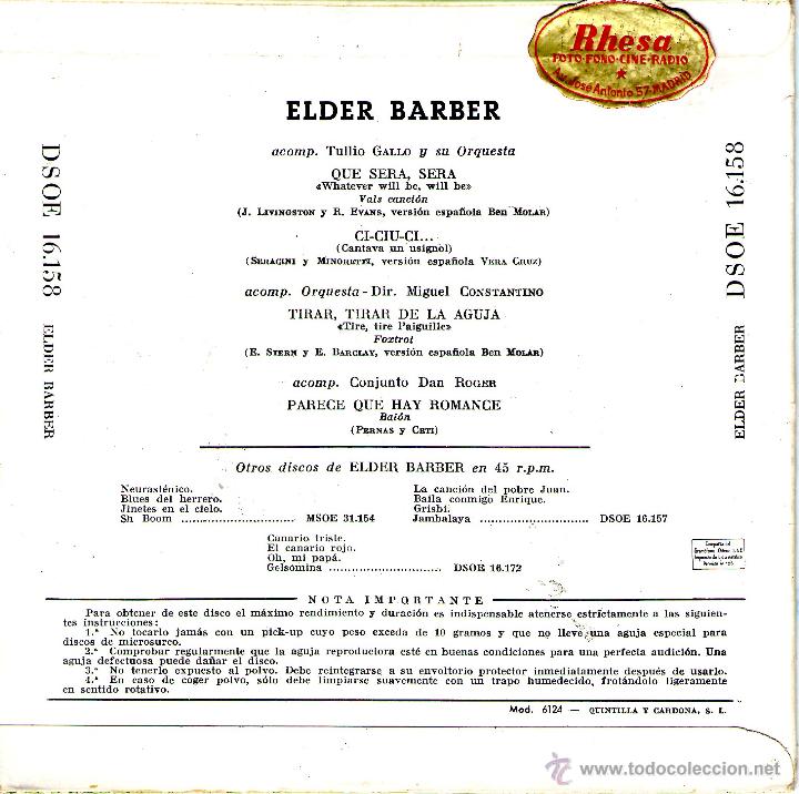 Discos de vinilo: ELDER BARBER-QUE SERA SERA - Foto 2