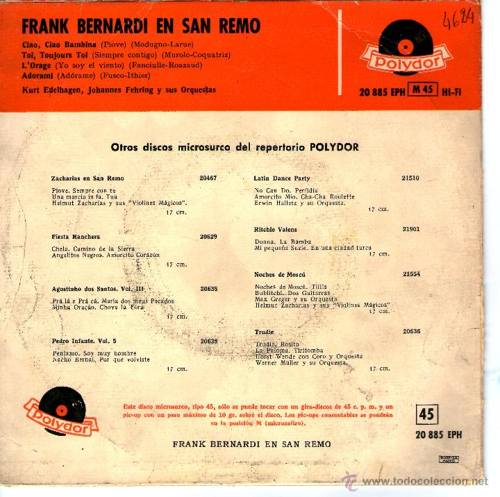 Discos de vinilo: FRANK BERNARDI CIAO CIAO BAMBINA - Foto 2