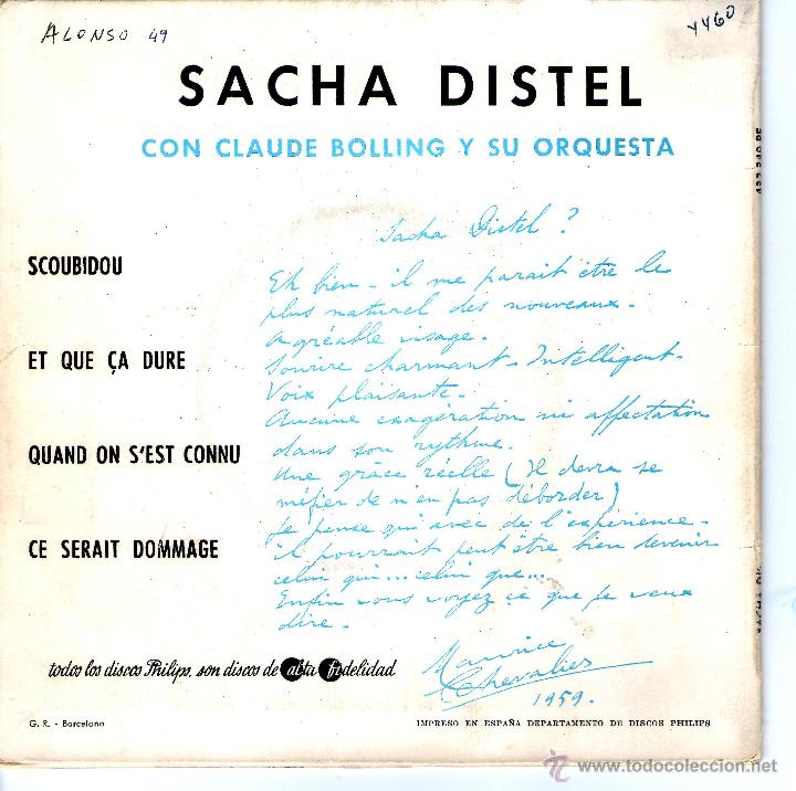 Discos de vinilo: SACHA DISTEL A&Ntilde;O 1959 - Foto 2
