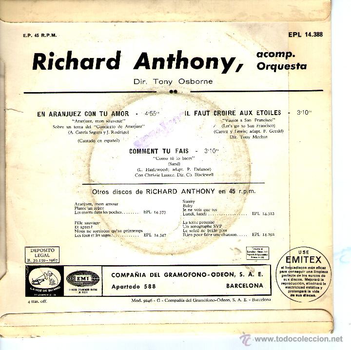 Discos de vinilo: RICHARD ANTHONY - EN ARANJUEZ CON TU AMOR - Foto 2