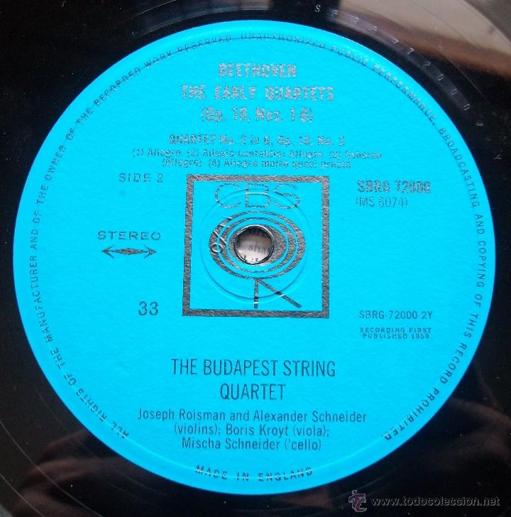 Discos de vinilo: CBS Stereo - Beethoven - Cuartetos para cuerdas No.1 & 2 - Budapest String Quartet - EX - Foto 3