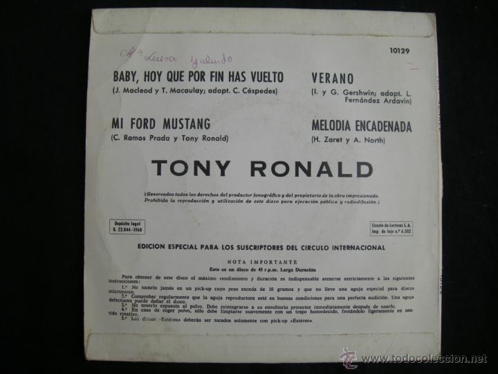 Discos de vinilo: TONY RONALD // MI FORD MUSTANG + 3 // CIRCULO DE LECTORE3S - Foto 2