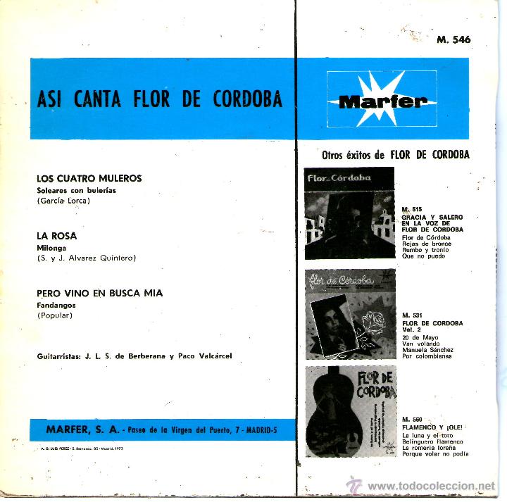 Discos de vinilo: FLOR DE CORDOBA   LOS CUATRO MULEROS - Foto 2