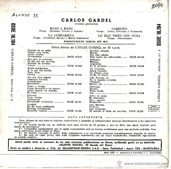 Discos de vinilo: CARLOS GARDEN MANO A MANO - Foto 2