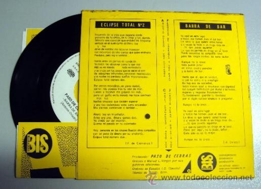 Discos de vinilo: PASO DE CEBRAS - BARRA DE BAR - ECLIPSE TOTAL N&ordm; 2 - con dossier prensa - Foto 2