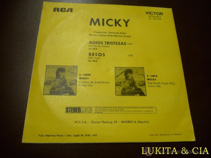 Discos de vinilo: MICKY - ADIOS TRISTEZAS - RCA 1972 - Foto 2