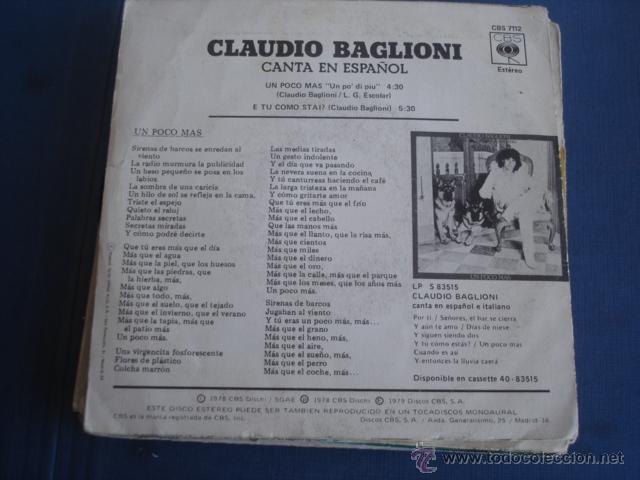 Discos de vinilo: CLAUDIO BAGLIONI UN POCO MAS - Foto 2