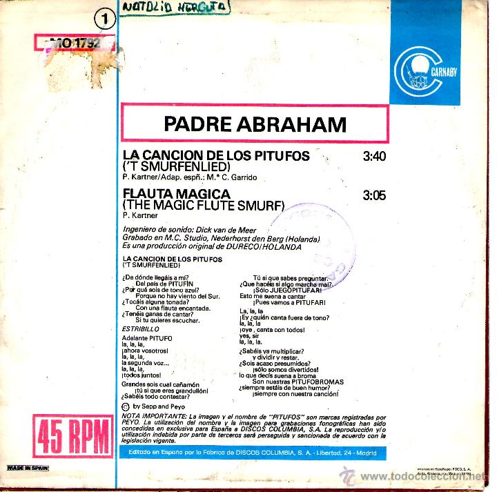 Discos de vinilo: PADRE ABRAHAM - LA CANCI&Oacute;N DE LOS PITUFOS - Foto 2