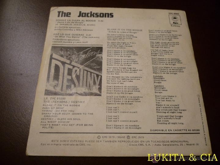 Discos de vinilo: THE JACKSONS - SINGLE ECHALE LA CULPA AL BOOGIE - EPIC 1979 - Foto 5