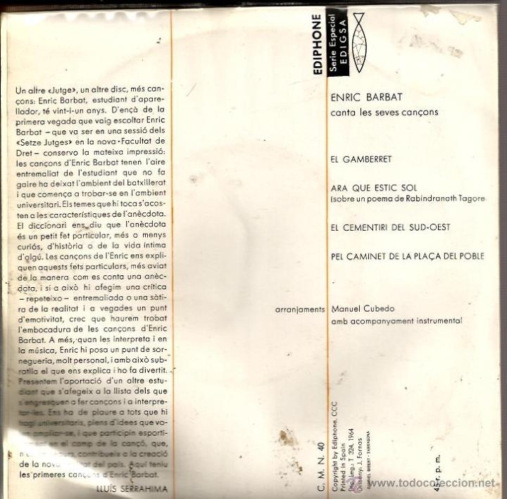 Discos de vinilo: EP ENRIC BARBAT : EL GAMBERRET+ 3 - Foto 2