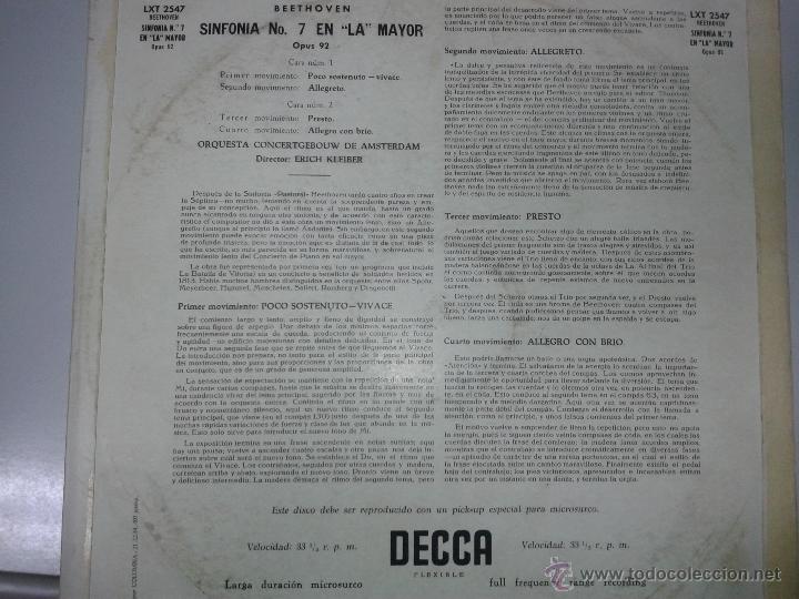 Discos de vinilo: LP DE BEETHOVEN SINFONIA N&ordm; 7 EN LA MAYOR - Foto 2