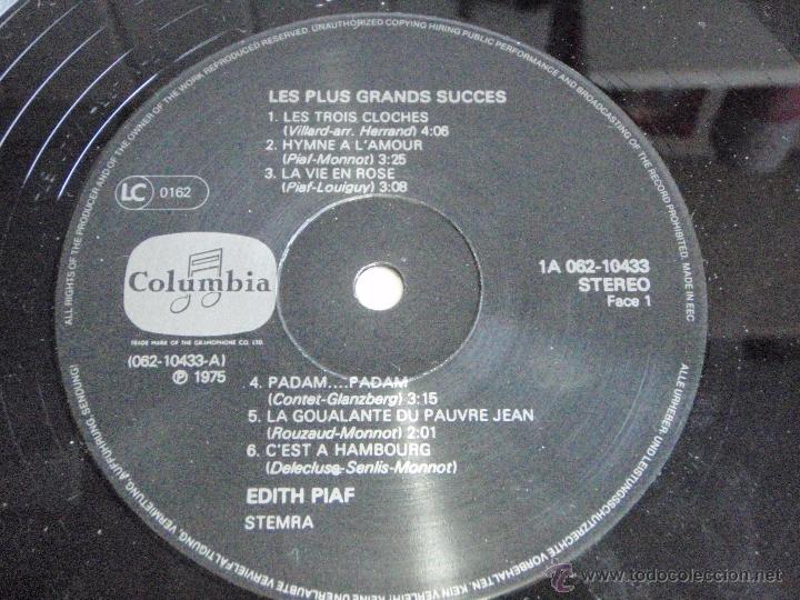 Discos de vinilo: EDITH PIAF ( LES PLUS GRANDS SUCCES ) 1975 - EEC LP33 COLUMBIA - Foto 5