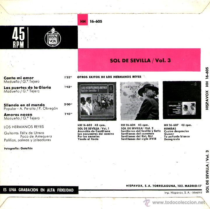 Discos de vinilo: LOS HERMANOS REYES.SOL DE SEVILLA V. 3 - Foto 2