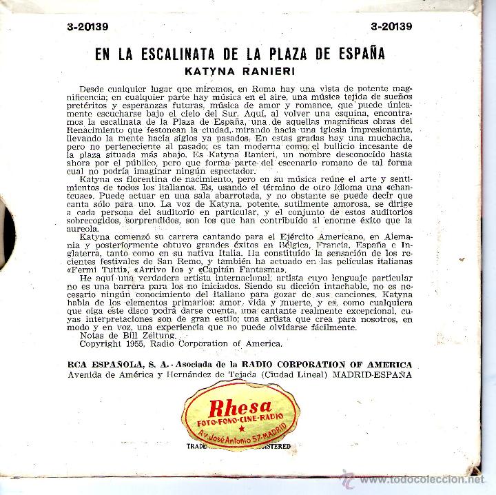 Discos de vinilo: KATYNA RANIERI, EN LA ESCALINATA DE LA PLAZA DE ESPA&Ntilde;A - Foto 2