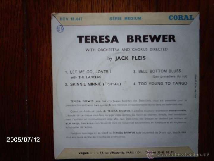 Discos de vinilo: teresa brewer  -  let me go, lover !  + 3 - Foto 2