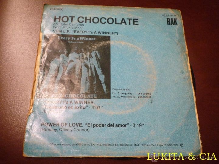 Discos de vinilo: HOT CHOCOLATE - SINGLE EVERY IS A WINNER - 1979 - Foto 2