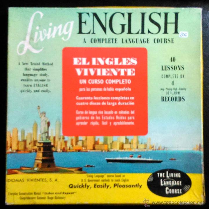 Discos de vinilo: LIVING ENGLISH, CURSO DE INGL&Eacute;S - CAJA CON 2 LIBROS + 4 MINI LPs, A&Ntilde;O 1965