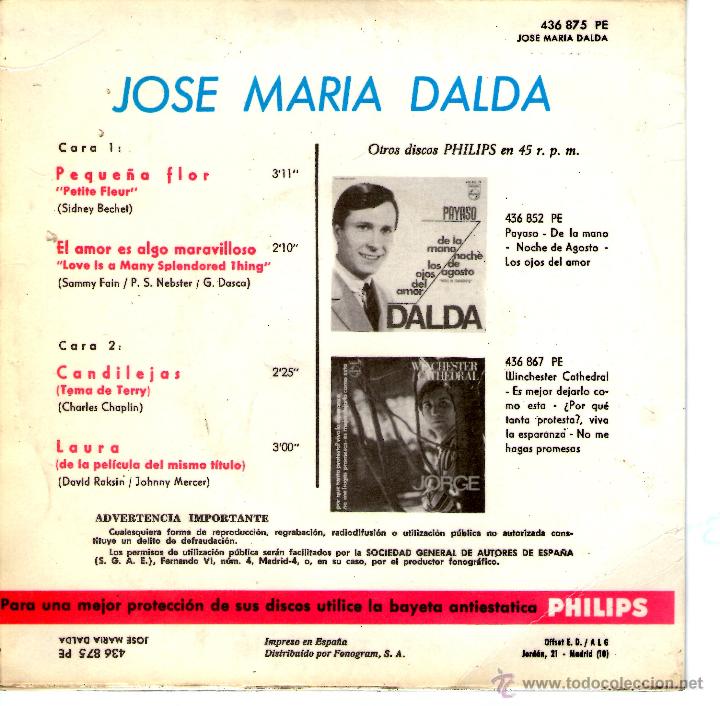 Discos de vinilo: JOSE MARIA DALDA - PEQUE&Ntilde;A FLOR - Foto 2