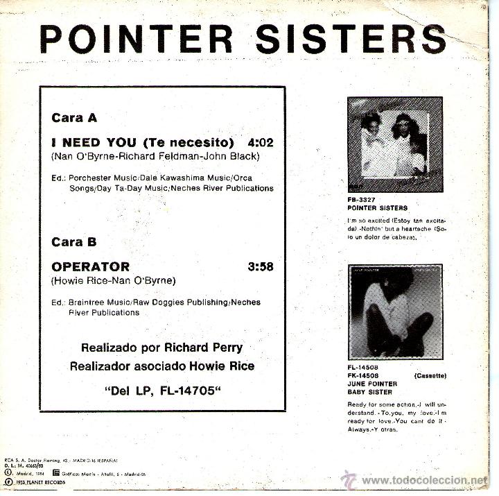 Discos de vinilo: POINTER SISTERS I NEED - Foto 2