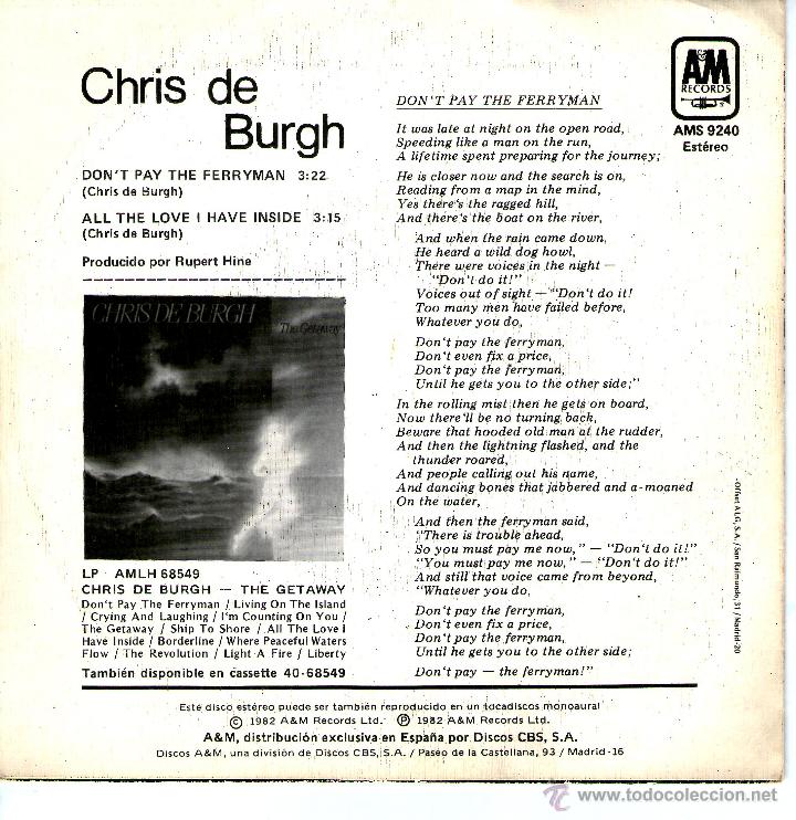 Discos de vinilo: CHRIS DE BURGH - DONT PAY THE FERRYMAN - Foto 2