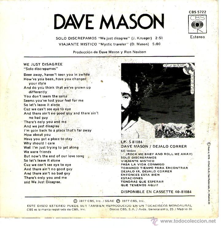 Discos de vinilo: DAVE MASON SOLO DISCREPAMOS - Foto 2