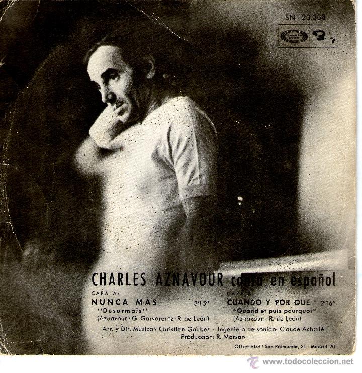 Discos de vinilo: CHARLES AZNAVOUR - NUNCA M&Aacute; - Foto 2