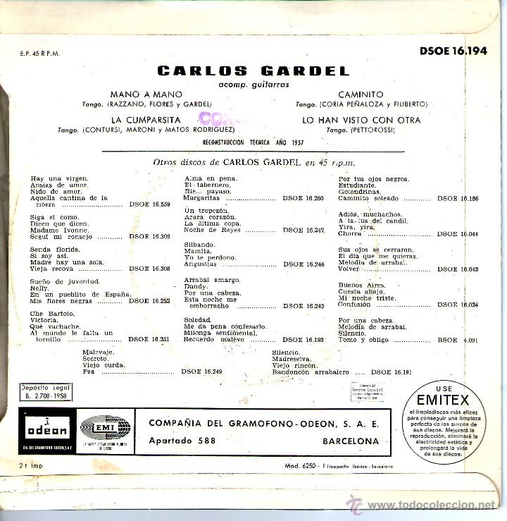 Discos de vinilo: CARLOS GARDEL-MANO A MANO - Foto 2