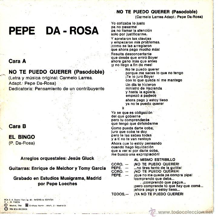 Discos de vinilo: PEPE DA ROSA NO TE PUEDO - Foto 2
