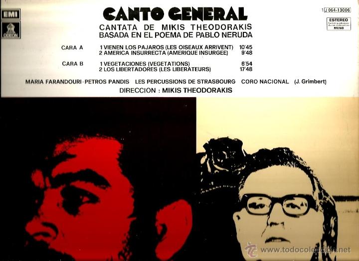 Discos de vinilo: LP CANTO GENERAL ( MIKIS THEODORAKIS & PABLO NERUDA ) - Foto 2