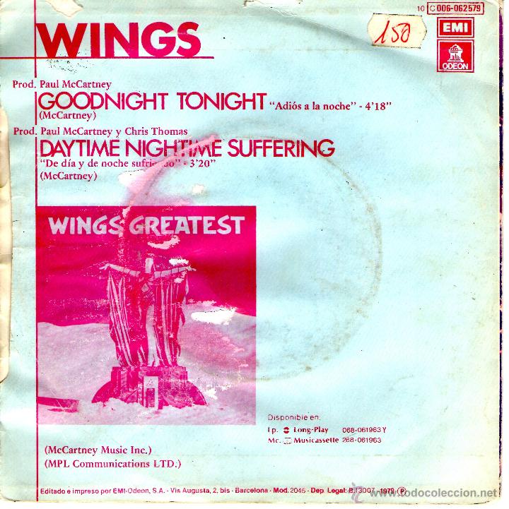 Discos de vinilo: WINGS ADIOS A LA NOCHE - Foto 2