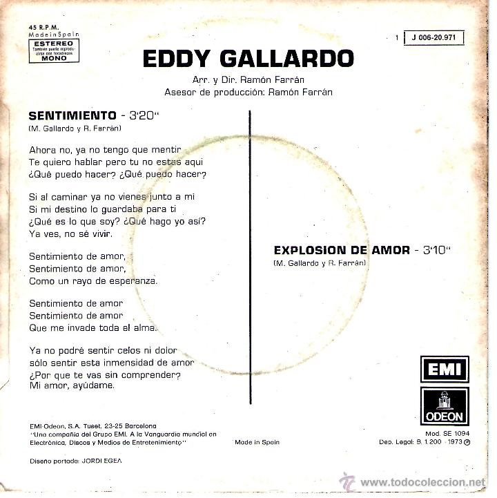 Discos de vinilo: EDDY GALLARDO SENTIMIENTO - Foto 2
