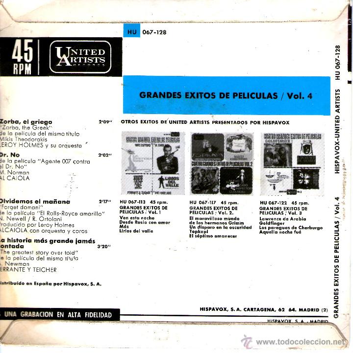 Discos de vinilo: CUATRO GRANDES EXITOS DE PELICULAS - Foto 2