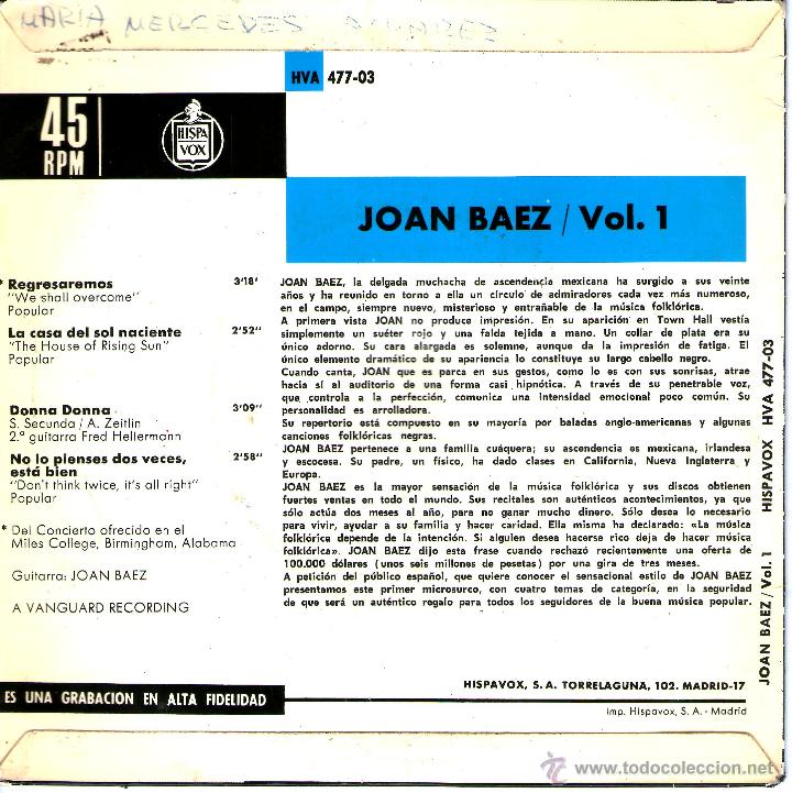 Discos de vinilo: joan baez - regresaremos - Foto 2