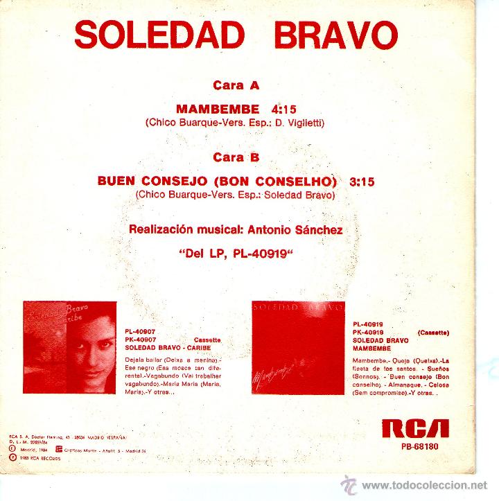 Discos de vinilo: SOLEDAD BRAVO-MAMBEMBE-BUEN CONSEJO - Foto 2
