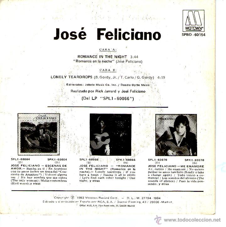 Discos de vinilo: JOSE FELICIANO ROMANCE - Foto 2