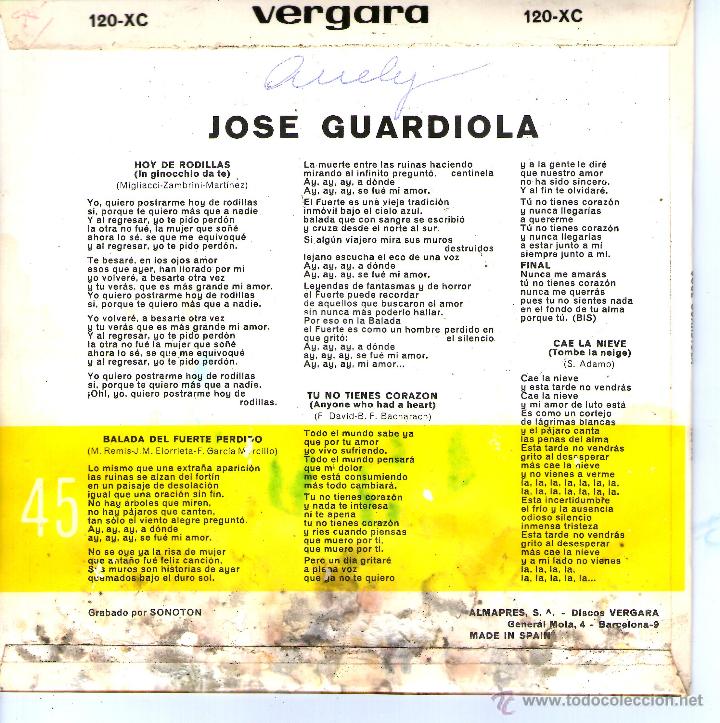 Discos de vinilo: JOSE GUARDIOLA  HOY DE RODILLAS - Foto 2