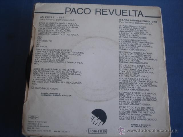 Discos de vinilo: PACO REVUELTA  ASI ERES TU - Foto 2