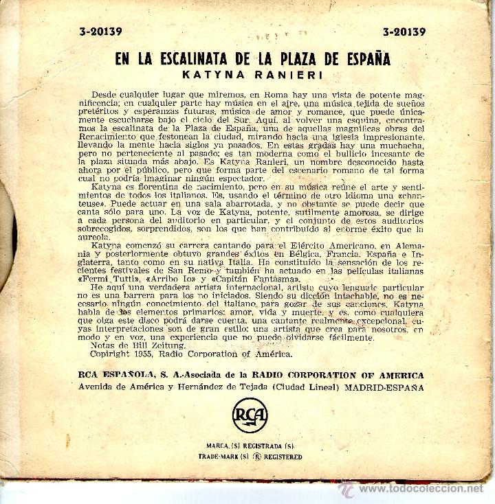 Discos de vinilo: KATYNA RANIERI, EN LA ESCALINATA DE LA PLAZA DE ESPA&Ntilde;A - Foto 2