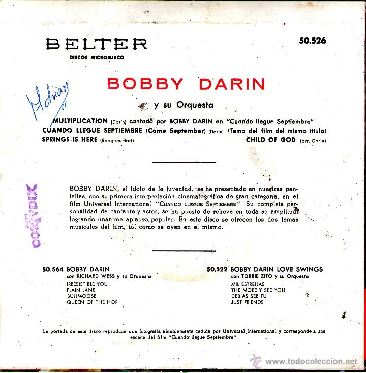 Discos de vinilo: BOBBY DARIN - CUANDO LLEGUE SEPTIEMBRE - Foto 2