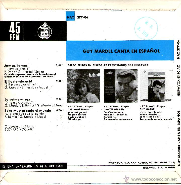 Discos de vinilo: GUY MARDEL CANTA EN ESPA&Ntilde;OL - Foto 2