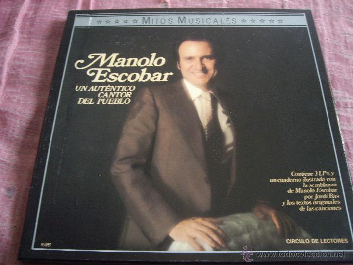 Vinyl-Schallplatten: CAJA DE MANOLO ESCOBAR-UN AUT&Eacute;NTICO CANTOR DEL PUEBLO-CIRCULO DE LECTORES-CONTIENE 3 LPS Y LIBRETO