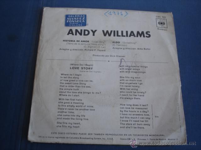 Discos de vinilo: ANDY WILLIAMS  LOVE STORY - Foto 2