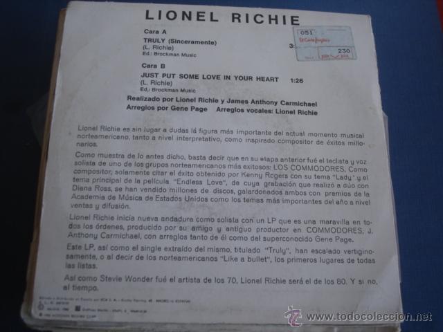 Discos de vinilo: LIONEL RICHIE  TRULY - Foto 2